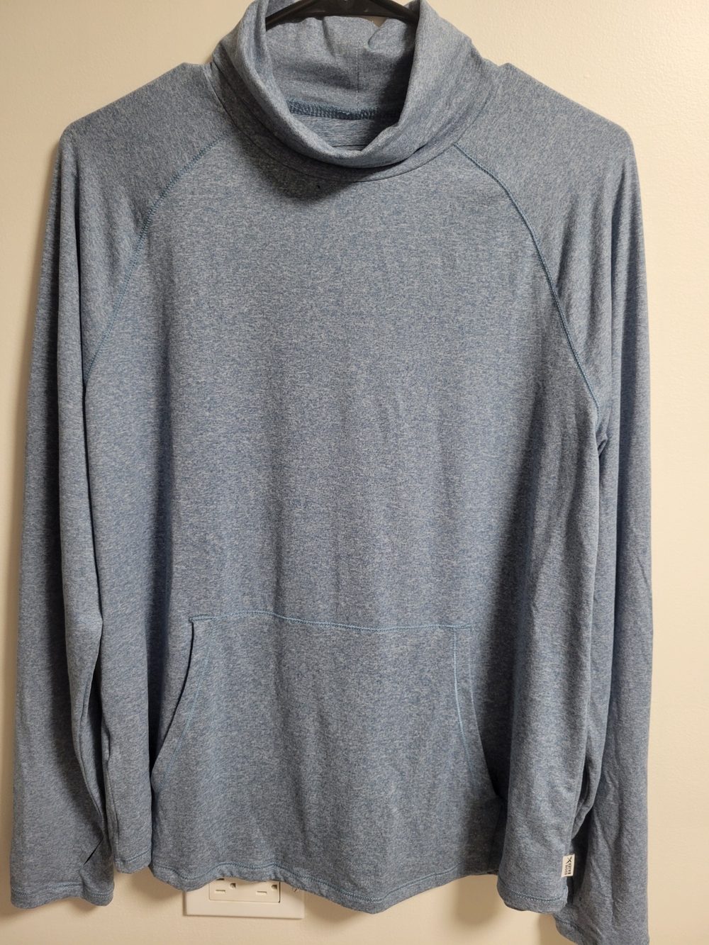 Eddie Bauer Heathered Sky Blue Turtleneck Pullover Kangaroo Pockets